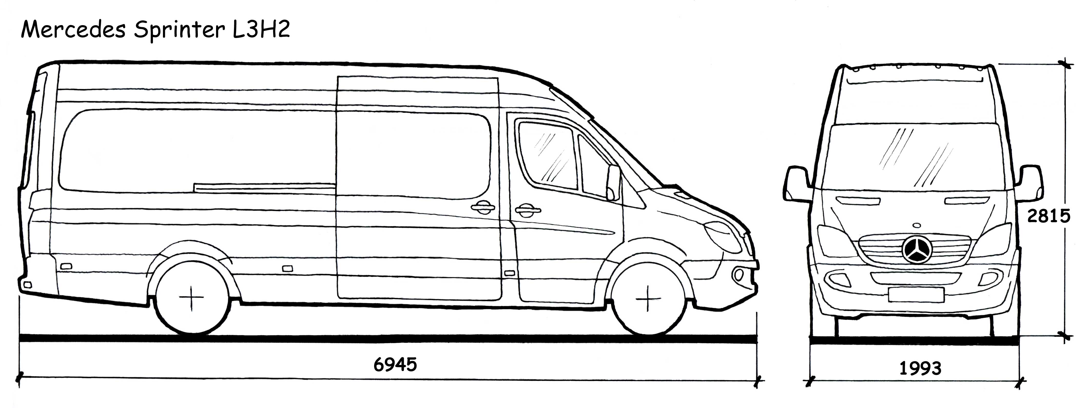 Mercedes sprinter характеристики. Mercedes-Benz Sprinter чертеж. Mercedes-Benz Sprinter 2008 габариты. Чертёж Мерседес Спринтер 313. Мерседес Спринтер l2h2 габариты.